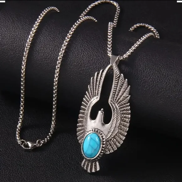 Silver and Turquoise Pendant Necklace - Picture 6 of 7